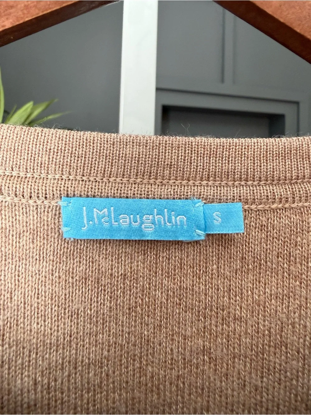 J.McLaughlin Lucie 100% Merino Wool Button Sleeve Crew Neck Sweater Taupe Size S